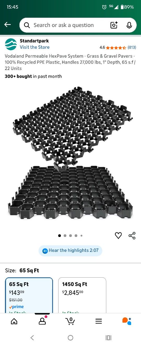 Standartpark Permeable HexPave System - Grass & Gravel Pavers - 100% Recycled PPE Plastic, Handles 27,000 lbs, 1" Depth