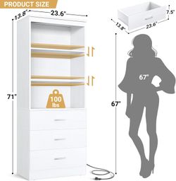 Aheaplus 71 Inches Bookshelf with Drawers, Wooden Bookcase with Open Shelves, 6-Tier Tall Storage