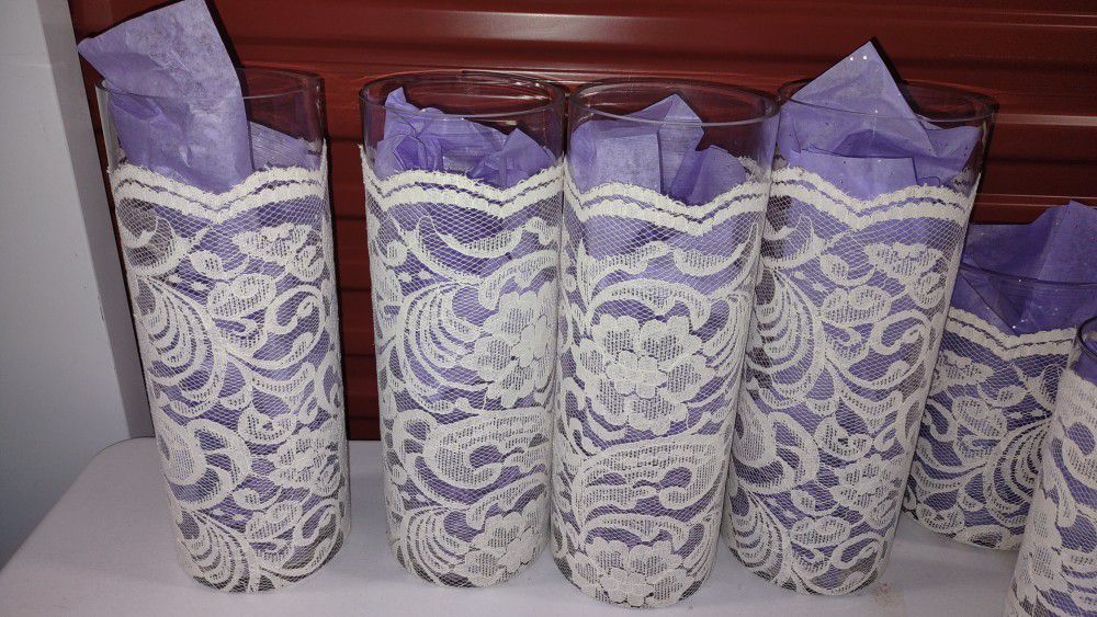 Glass Vases Wrapped In Lace