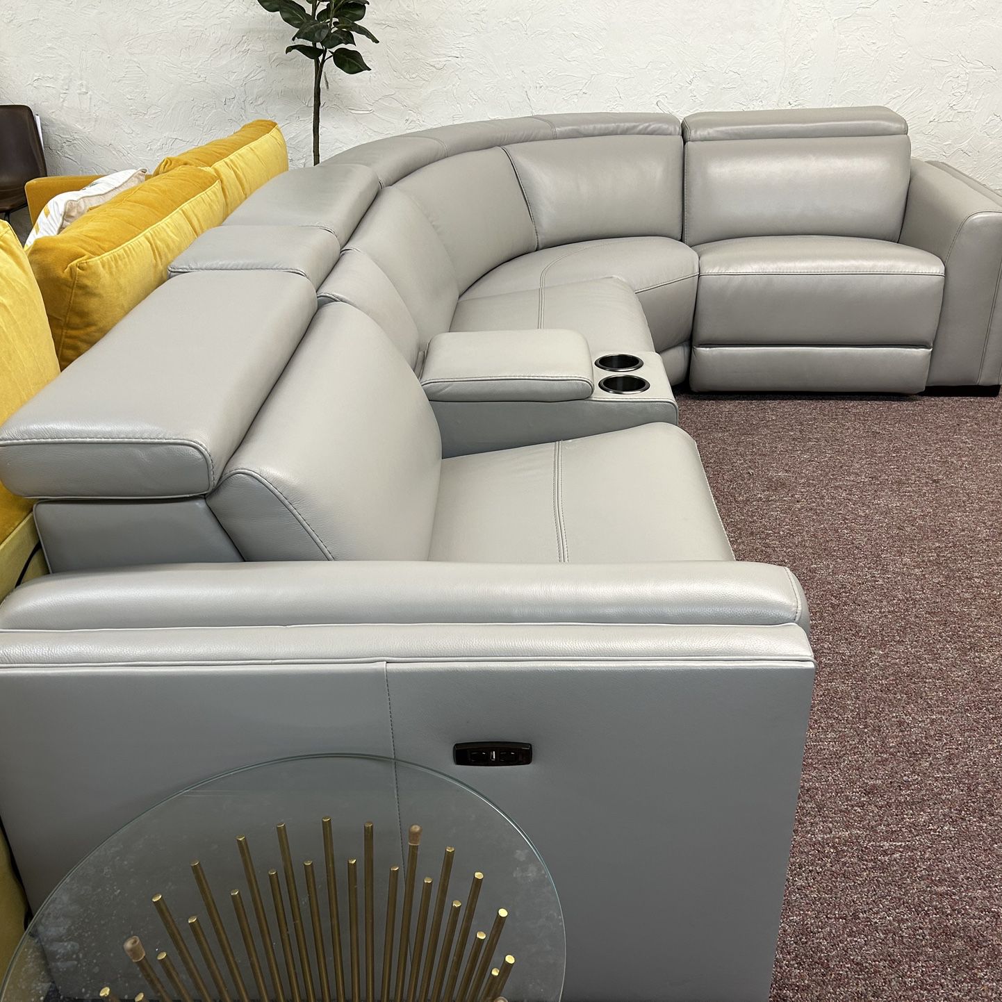100% Real Leather Sectional With 3 Power Recliner And Console 