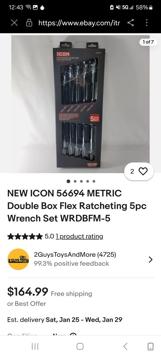 NEW ICON 56694 METRIC Double Box Flex Ratcheting 5pc Wrench Set WRDBFM-5