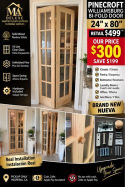 Sí, esta ya la identifiqué. Es la Pinecroft Williamsburg 24” × 80”, 10-Lite, clear glass, solid-core wood, modelo 852720. Home Depot la tiene actualme