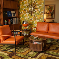 Retro style peach color loveseat and chair