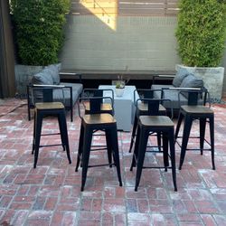 Set of 6 Outdoor Barstool Chairs (steel/wood)