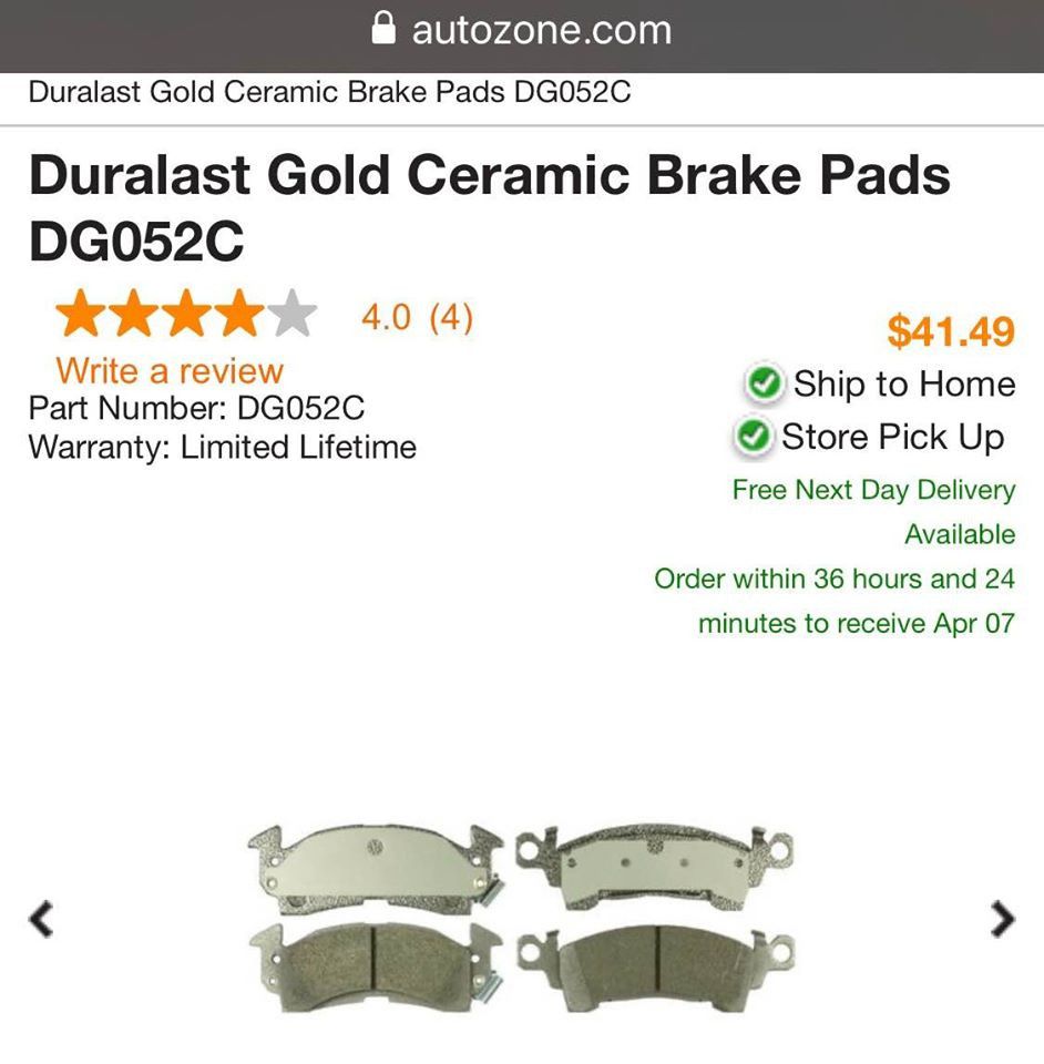 Duralast Gold Ceramic Brake Pads DG052C