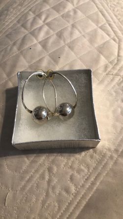 Silver Hoop Earrings with Ball Detail