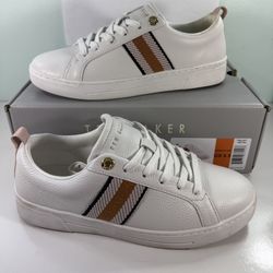 Ted Baker Women's Leather Sneaker Shoes - White/ Pink - size 7.5/ 8.5