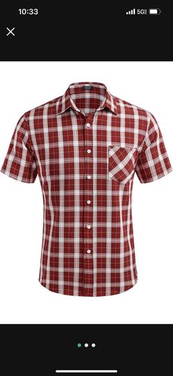 Men's Short Sleeve Plaid Dress Shirt Classic Fit Wrinkle-Free Casual Button Down Checked Shirts with Pocket 