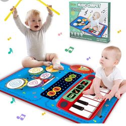 Baby Toys for 1 Year Old Boys & Girls, 2 in 1 Musical Toys, Toddler Piano & Drum Mat with 2 Sticks, Learning Floor Blanket, Birthday Gifts for 1 2 3 Y
