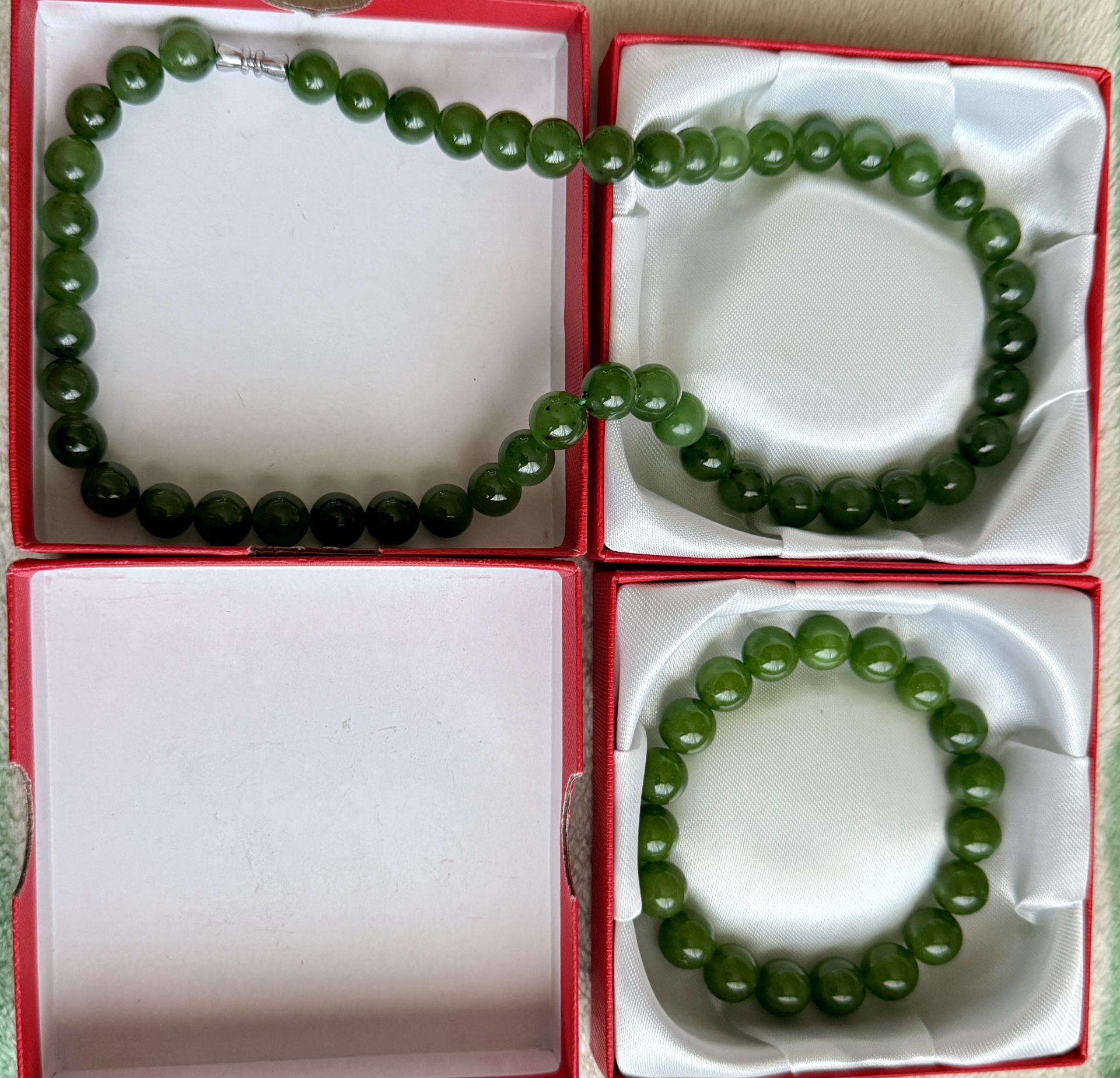 10 mm Natural Nephrite Jade Elastic Stretch Bracelet and Necklace
