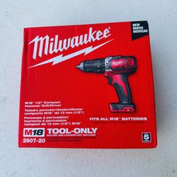 New Milwaukee M18 2607-20 Cordless 1/2" Compact Hammer Drill Driver 18 Volt 18V