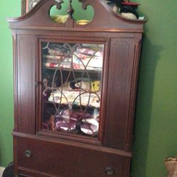 Antique China Closet, Two Shelves Inside And A Huge Drawer For Storage. Nice Condition, Useful Piece. 