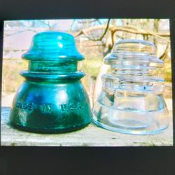 Green And Clear Glass Railroad Insulators 