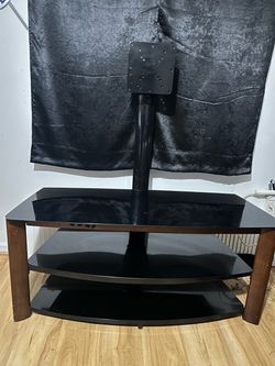 3-Tier Black Glass TV Stand with Mount