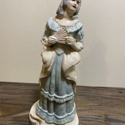 Vintage Chalkware Figurine Woman Holding Fan