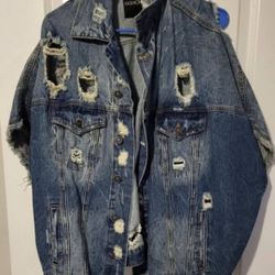 Short Sleeve Distressed Denim Jacket