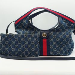 Gucci Giglio small tote bag Variation blue and white GG denim & Cosmetic bag
