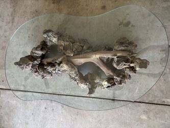 Elegant Driftwood Glass Top Coffee Table 