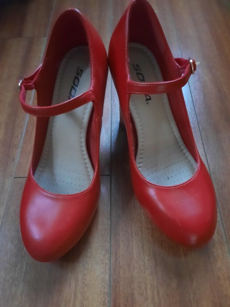Red High Heels Mary Jane's Style Size 7