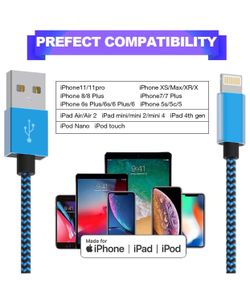 Charger Cable,MFi Certified Lightning Cable 5 Pack-6FT Durable High-Speed Charger Nylon Braided Cord Compatible iPhone11 Pro Max/Xs/Max/XR/X/8Plus/7P