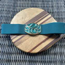 Vintage Day-Lor Green Stretch Elastic Belt With Enamel Buckle