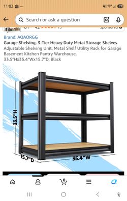 Garage Shelving, 3-Tier Heavy Duty Metal Storage Shelves
Adjustable Shelving Unit 33.5"Hx35.4"Wx15.7"D