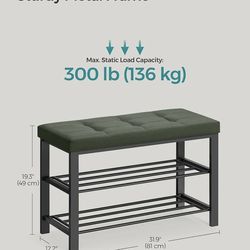 SONGMICS Shoe Storage Entryway Bench w/ Cushion - Green