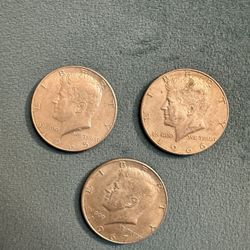 1965, 1966, 1967 Kennedy Half Dollars – 40% Silver (3 Coins)