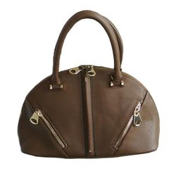 Brown Faux Leather Bowling/Dome Handbag