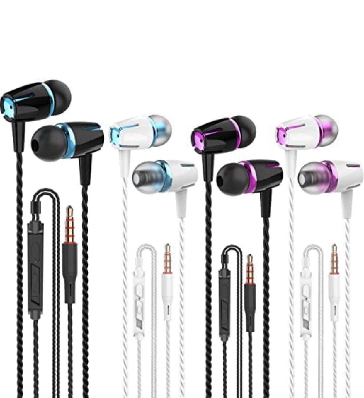 VPB Headphones with Remote and Mic, Noise Isolating Stereo Earbuds, Tangle Free for iOS and Android Smartphones, Portable (Mixed Color, 4 Pairs)