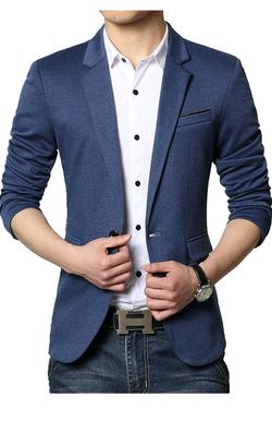 David Ann Men's Fit Casual One Button Blazer Jacket (LARGE)