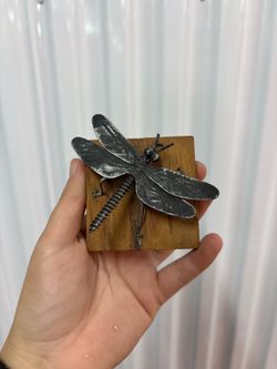 Vintage metal brutalist dragonfly garden sculpture trinket