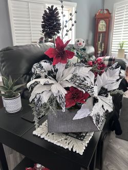 Christmas Table Arrangement Buffalo Ribbon