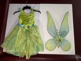 Disney Store Tinker Bell Dress Up Costume w Green Light-Up Fairy Wings Size 5/6