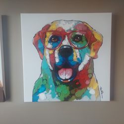 Set Of 3 -  28 X 28 Impasto Style Dog Paintings On Canvas