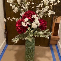 Tall Ceramic Vase And Artificial Flowers