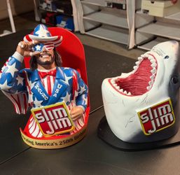 Randy Macho Man Savage and Shark Head Slim Jim Displays