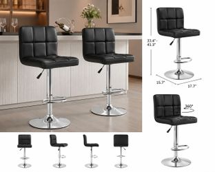 Black Adjustable Bar Stools Set of 2