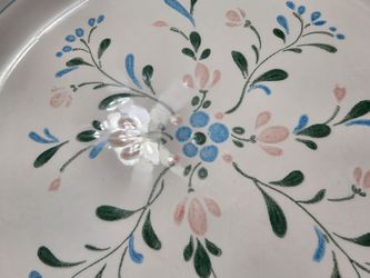 Pair of Vintage Fascino Stoneware Japan Blue & Pink Floral 10.75" Dinner Plates