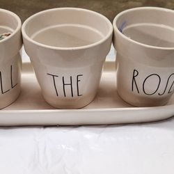 Smell the roses 3 Planter Pot And Tray Set Ceramic