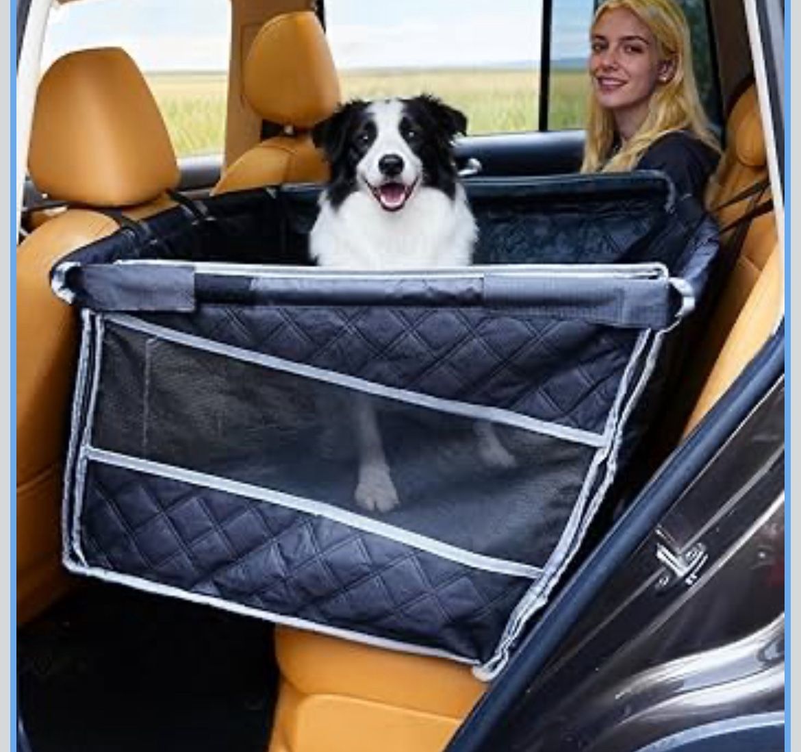 NEW Dog Car Seat for Large Dogs, Back Seat Extender with Mesh Windows, Strong Support Dog Car Seat Cover for Cars, Trucks and SUVs (Black and Silver)