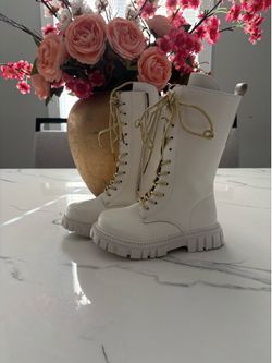 Girl tall white boots