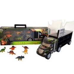 Large Dinosaur Truck Carrying Case with Educational Toy Dinosaur Figurines 