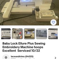 Baby Lock Ellure Plus Sewing Embroidery Machine Hoops 