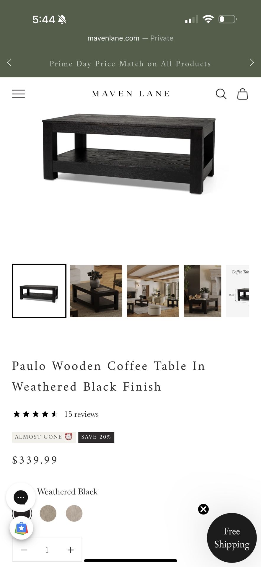 Maven Lane Wood Paulo Coffee Table Black
