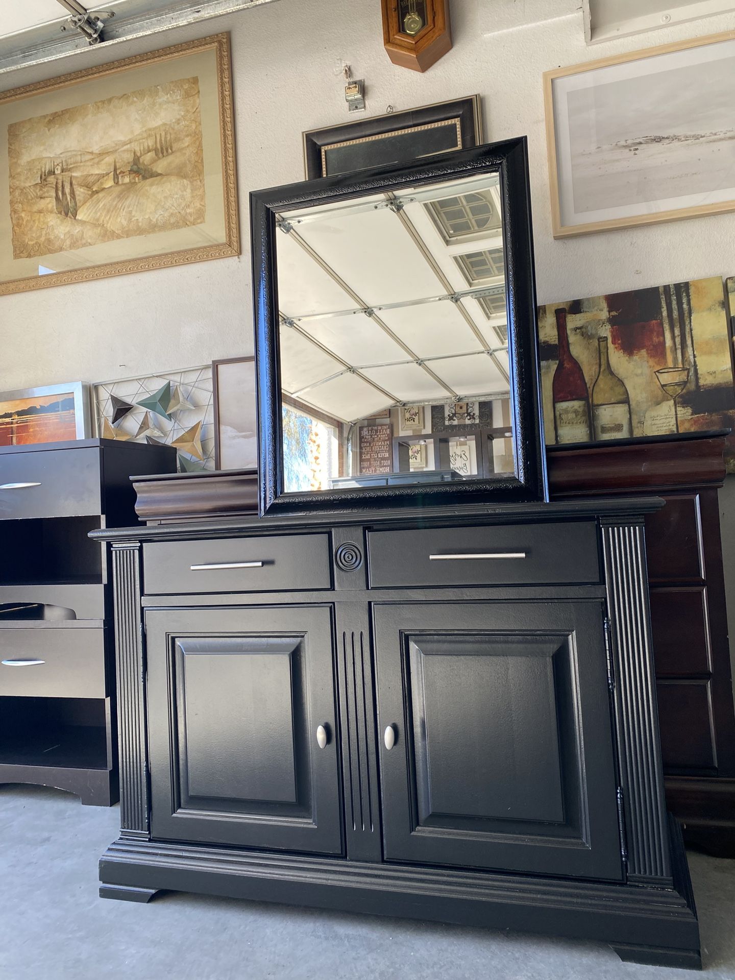 Entry Table With Mirror Solid Wood  Size W16/L46/H31
