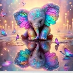 5D Diamond Painting Kits for Adults, Animal Elephant Full Drill Diamond Painting Kits for Beginner,DIY Butterfly Round Diamond Dots for Adults Gem Ar