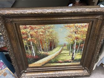 Large Original Oil Canvas Painting in Lovely Ornate Vintage Frame