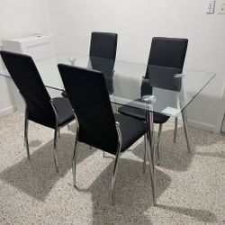 5 Piece Dining Room SET 🍽️ Chrome Table W/ BLACK CHAIRS 🪑 