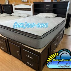 Queen Storage Bed Frame With Mattress Colchon Nuevo Bonito Pillowtop 